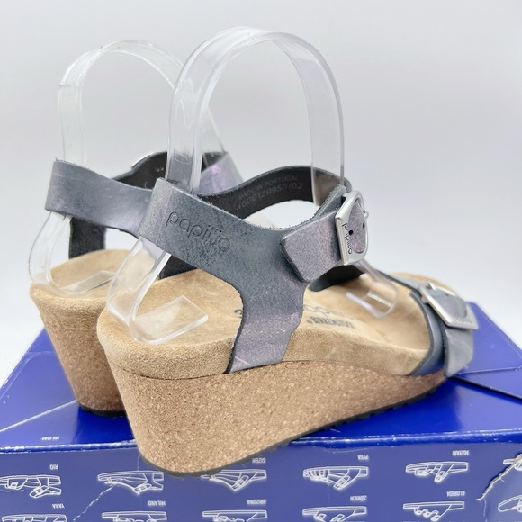 Birkenstock Papillio Soley Ring Buckle Sandal Metallic Black Wedge EU 38 - Picture 7 of 12